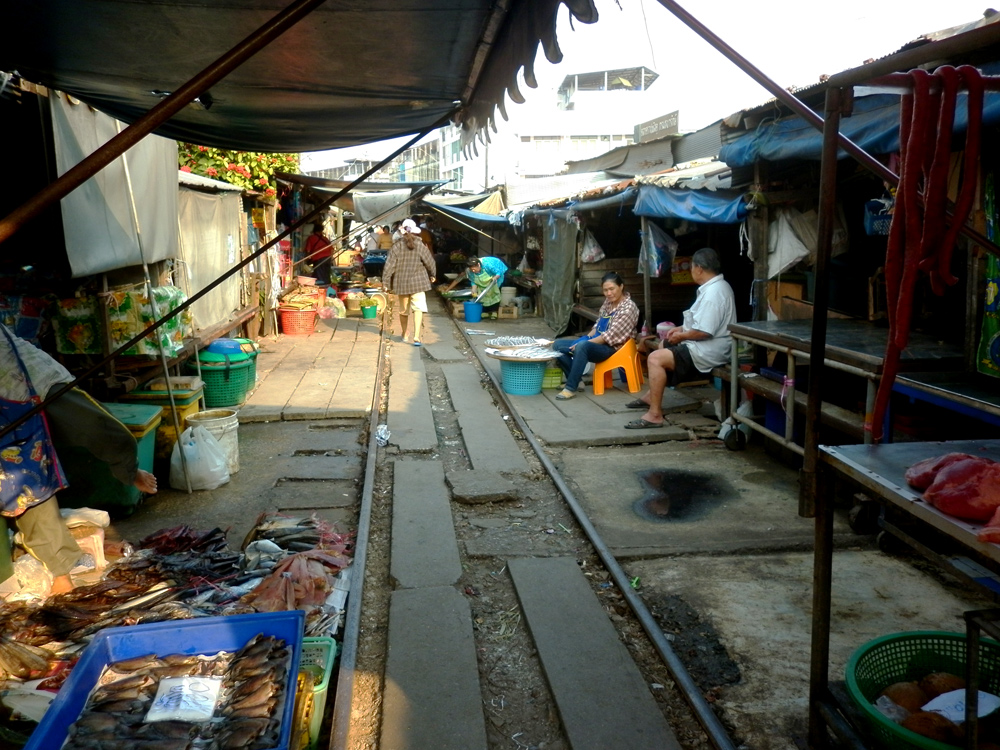 The train passes through the cleared wares and folded awnings